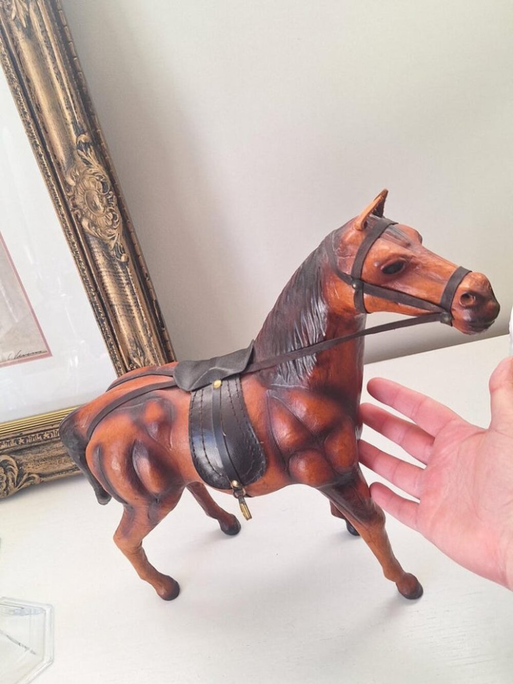 large horse leather vintage figurine statue sculpture Equestrian Stallion